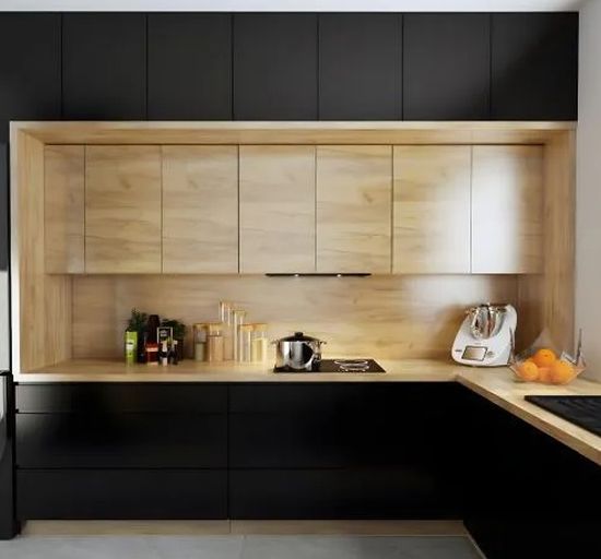Cocina moderna en madera y en negro