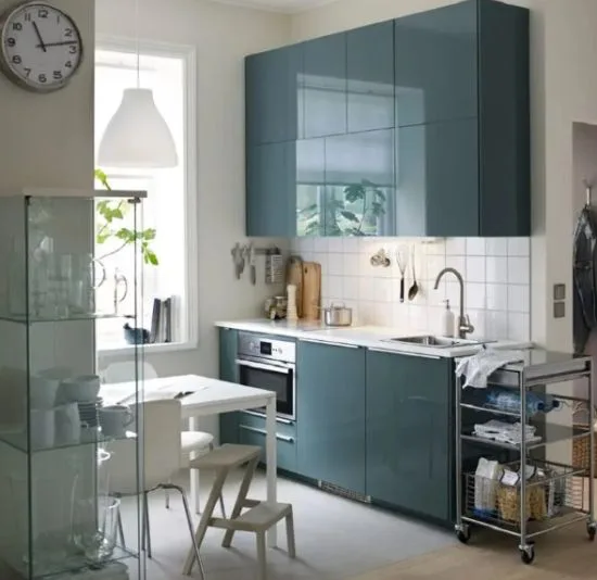 Cocina en azul lacado y blanco 