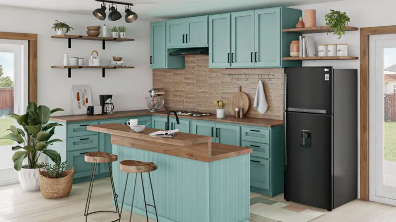 Cocina en L moderna azul