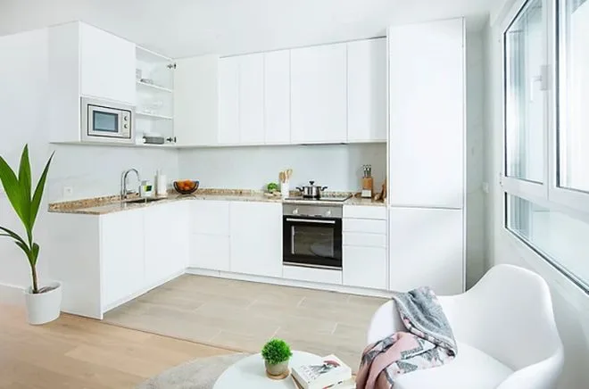 Cocina en L moderna pequeña