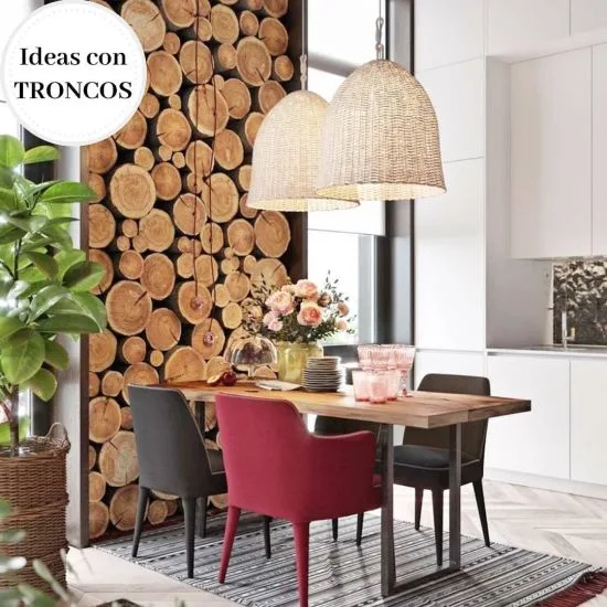 Decorar cocina con troncos de madera
