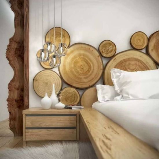 Decorar dormitorio con troncos de madera