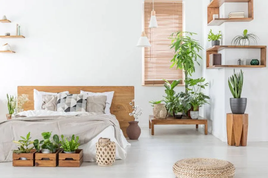 Decorar dormitorio con troncos de madera