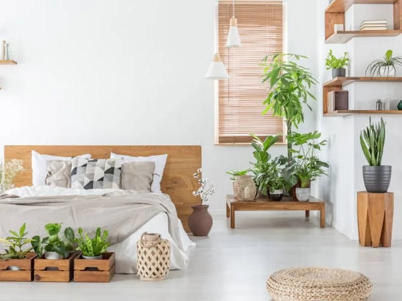 Decorar dormitorio con troncos de madera