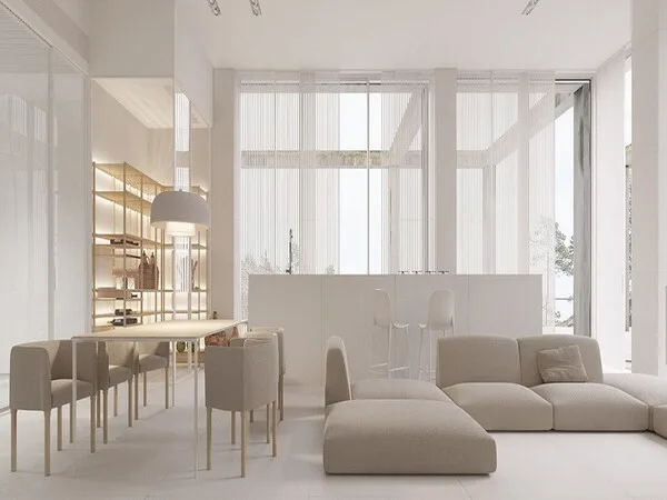 Casa moderna salon interno con decoracion minimalista