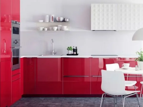 Cocinas integrales minimalistas rojas