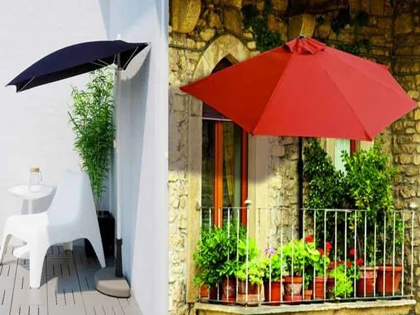 Terrazas modernas con sombrillas fijadas en pared