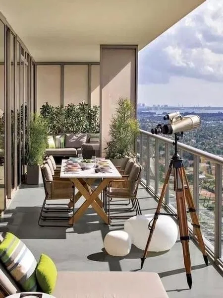 Terraza moderna techada con comedor