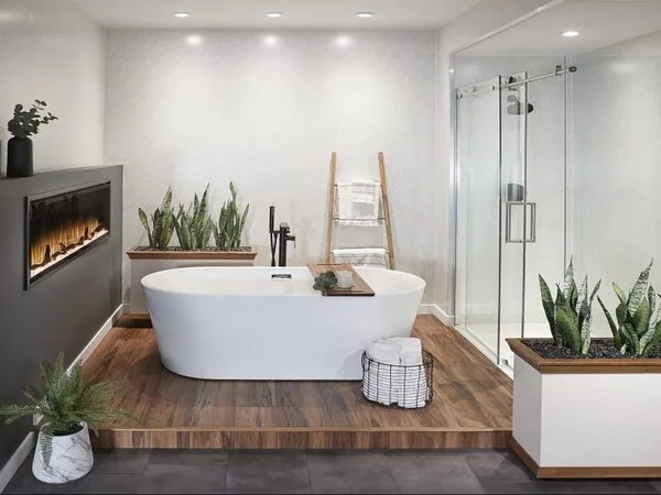 Casa moderna con paneles PVC en baño