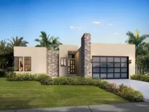 Casa moderna de una planta con detalles en piedra