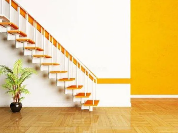 escalera minimalista con decoracion en amarillo