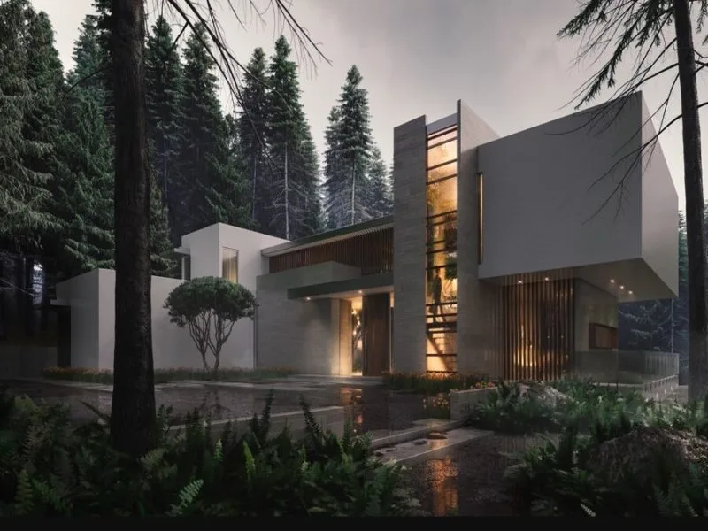 Fachada de casa moderna y bonita