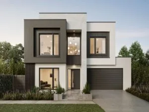 Fachadas de casas modernas y bonitas conformada por varios cuadrados en dos tonos de gris