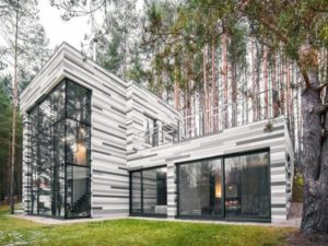 Fachadas de casas modernas y bonitas con forma de cubo en gris moteado