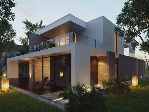 Fachadas de casas modernas y bonitas con balcon en L