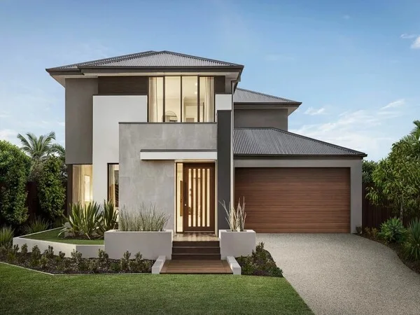 Fachadas de casas modernas bonitas con techo corto inclinado y dividido