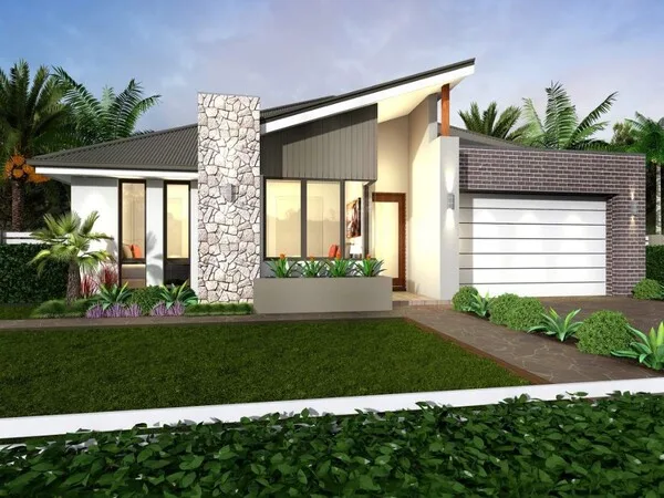 Fachadas de casas modernas bonitas de una planta con varios materiales