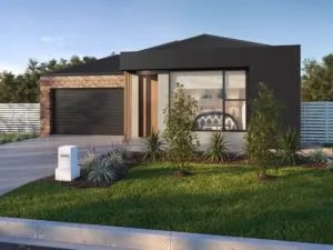 Fachadas de casas modernas bonitas de una planta con techo inclinado dividido