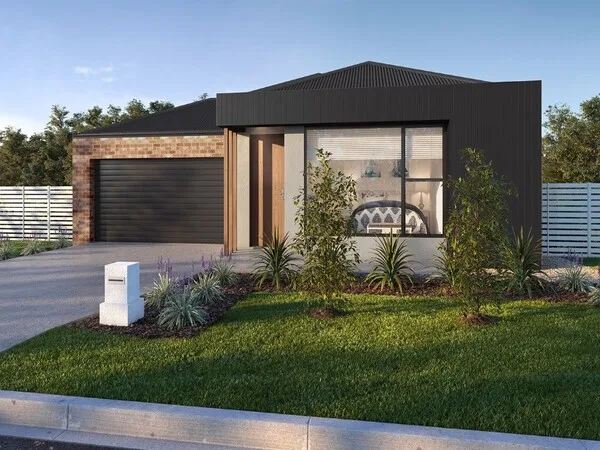 Fachadas de casas modernas bonitas de una planta con techo inclinado dividido