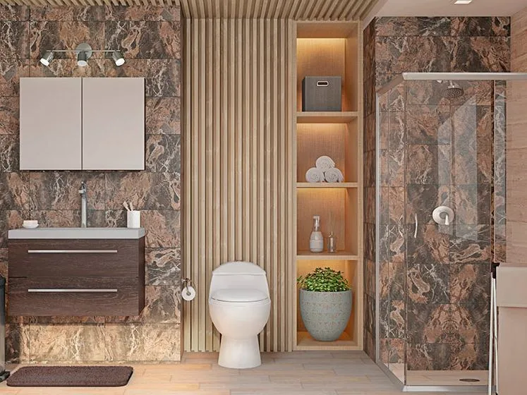 baños modernos con ducha elegante en marmol - TheHomeDepot México