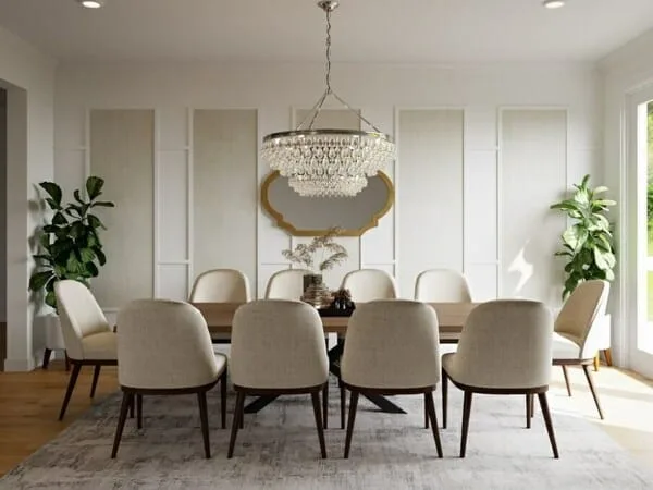 comedor con colores neutros estilo moderno y retro