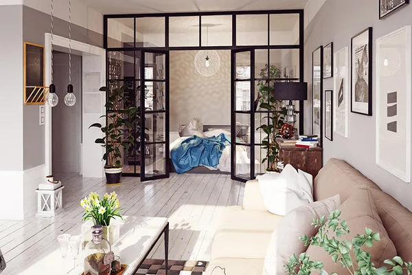 ideas de decoracion para casas pequeñas con paredes y puerta de cristal