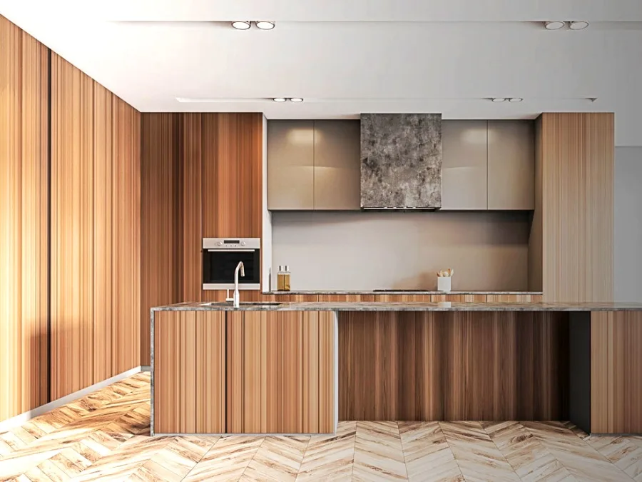 Cocina Inetgral en Madera moderna de diseño con isla