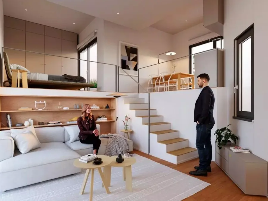 Diseño de casa Pequeña moderna con escalera