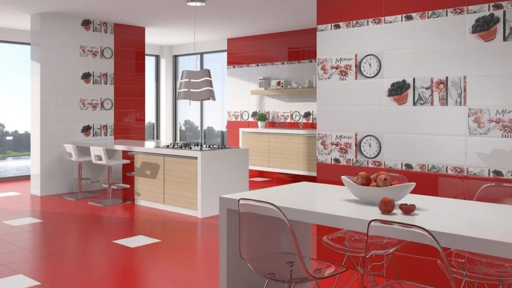 Cocina moderna roja y blanca divertida