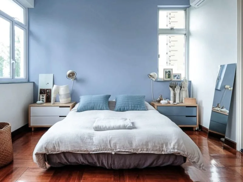 Colores relajantes para pintar Habitaciones y Dormitorios con ejemplo Habitacion en azul
