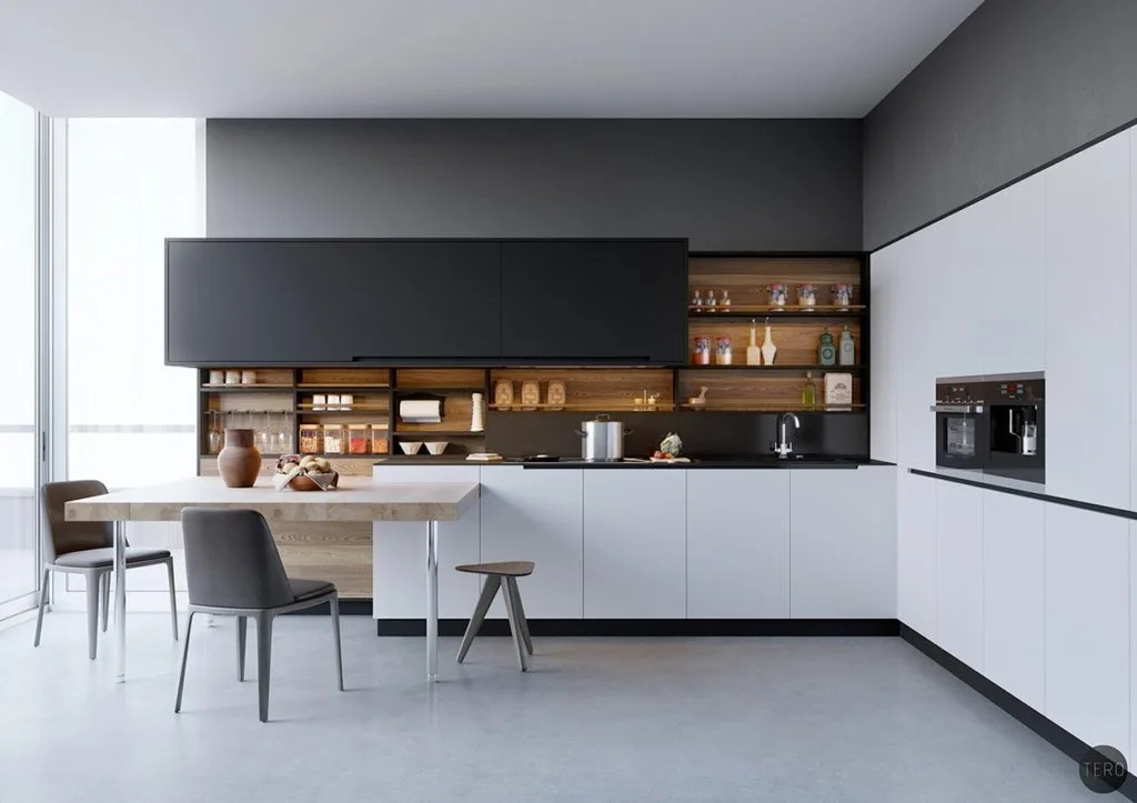 Cocina en colores blanco y negro