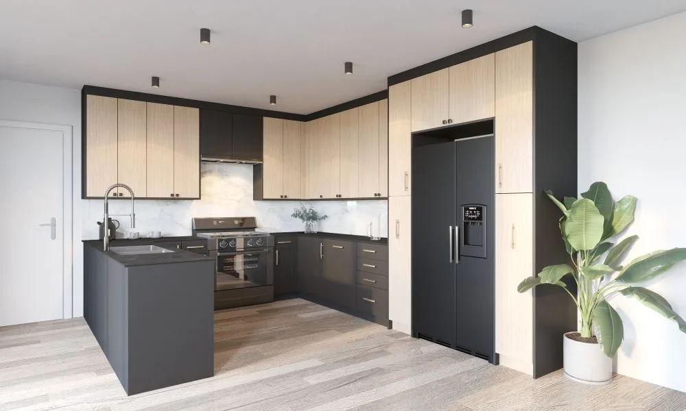 Cocina en color madera y negro
