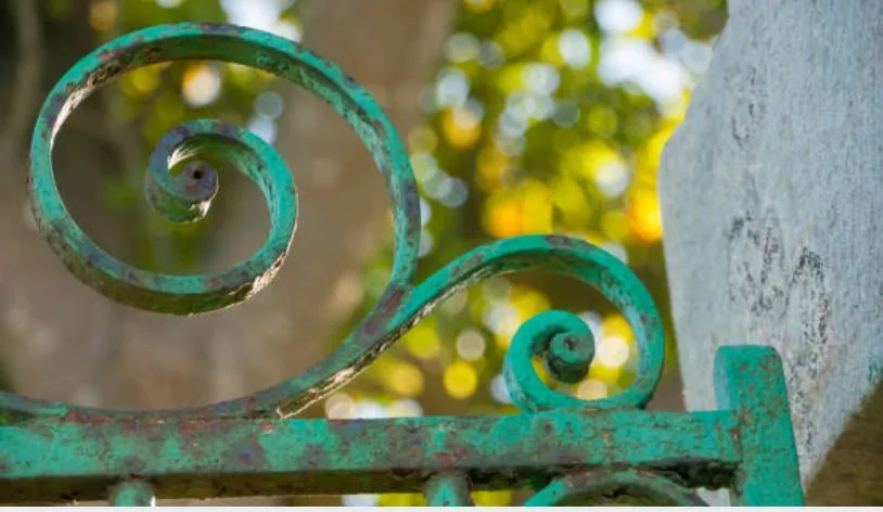 Puerta metálica en hierro forjado verde esmeralda