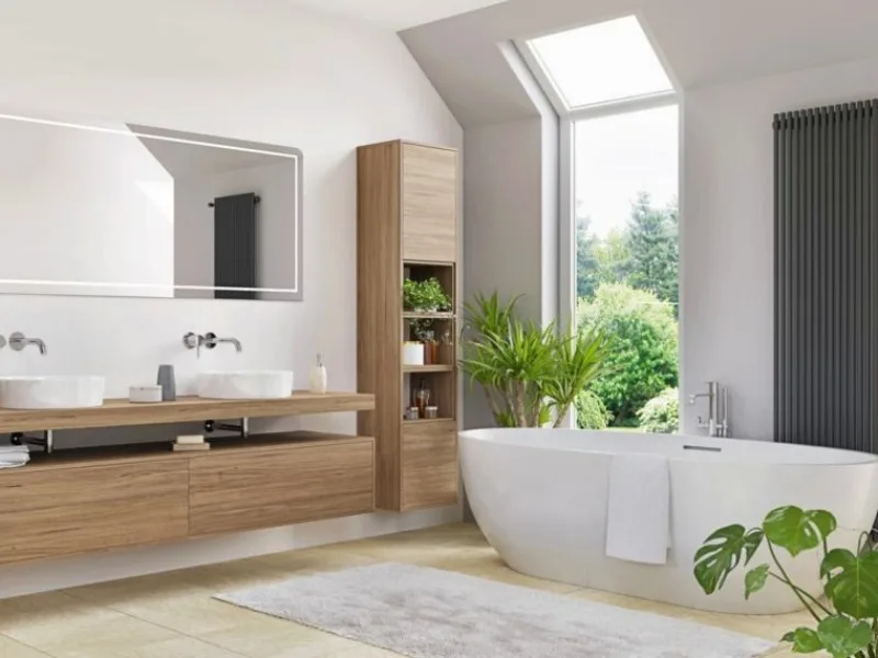Ventana de pared y techo para baño moderno