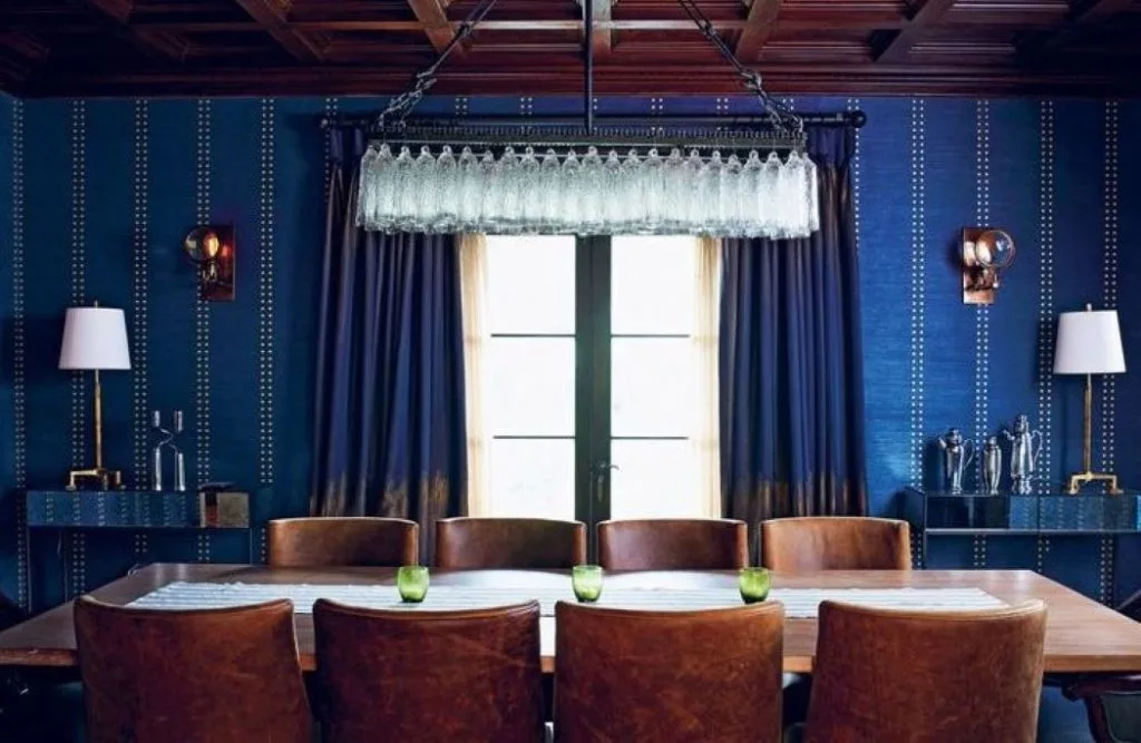 cortinas de lino azules