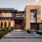 Casa moderna de 2 pisos con grandes cristaleras