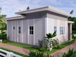 casa gris de madera con techo plano
