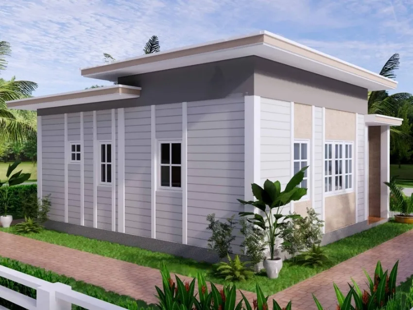 casa gris de madera con techo plano