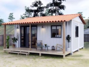 casa pequeña con container y techo a 2 aguas