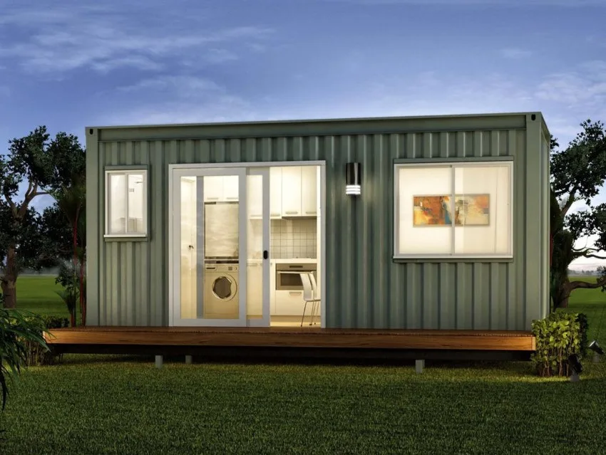 casa pequeña con container en gris
