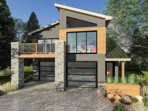 casa moderna de 2 pisos con terraza al aire libre y garaje