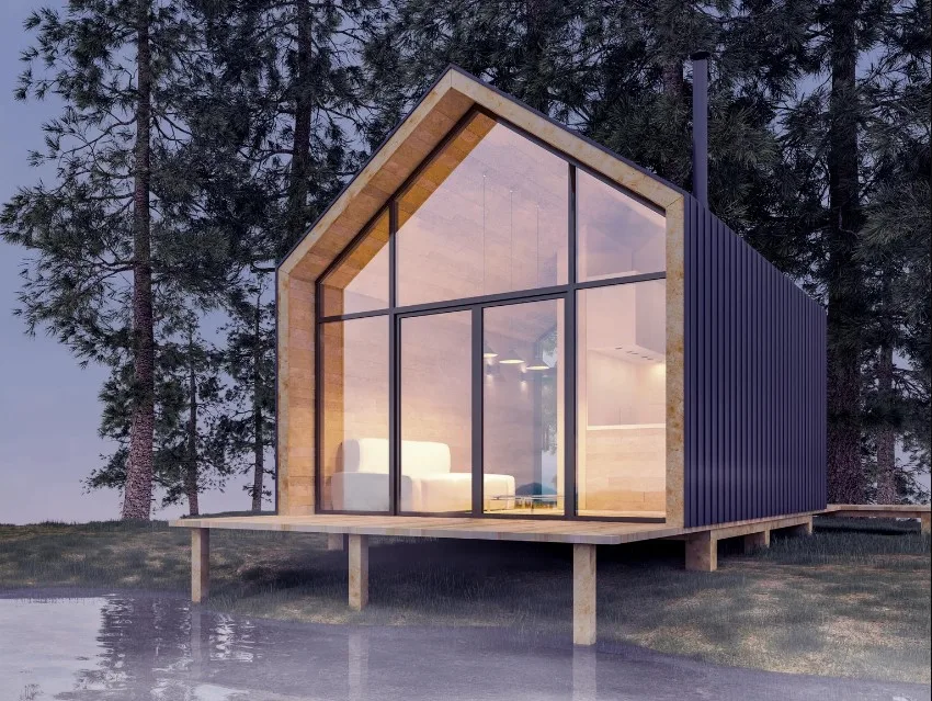 casa minimalista con frente de cristal