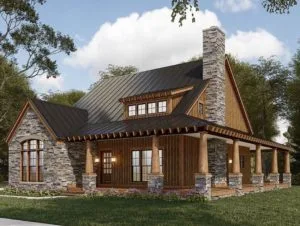 diseño de casa en piedra y madera