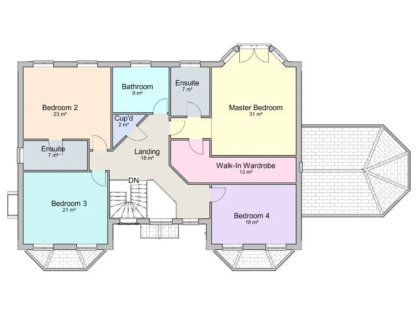 plano de casa de campo de 4 habitaciones