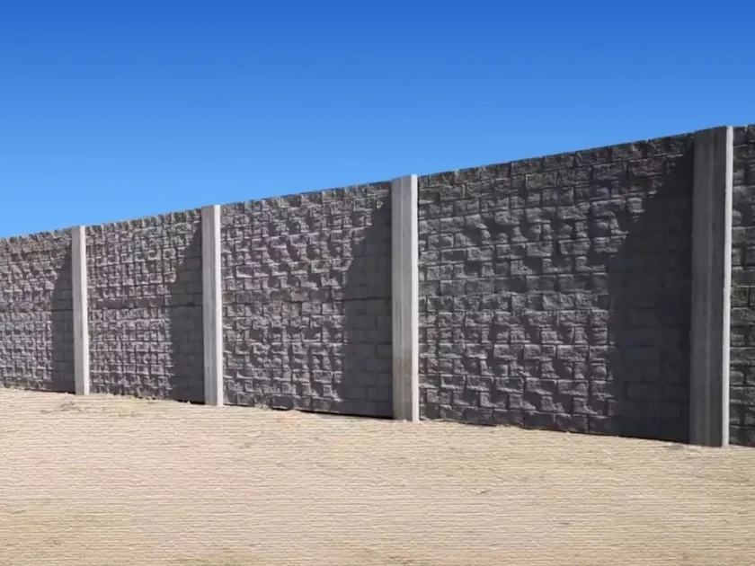Barda en estilo industrial con bloque solido gris con columna sobresaliente