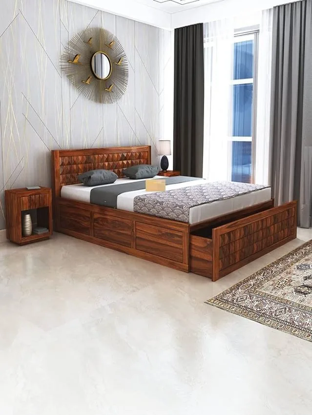 cama de lujo de madera con cajon frontal de almacenamiento