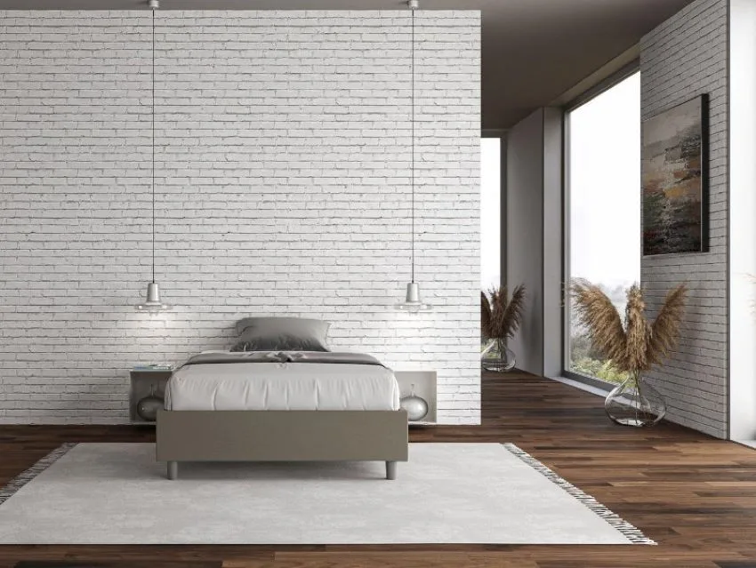 cama moderna de madera sin cabecero en gris