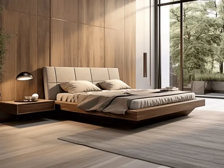 Cama de madera moderna con cabecero