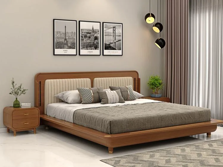 Cama de madera moderna y bonita 