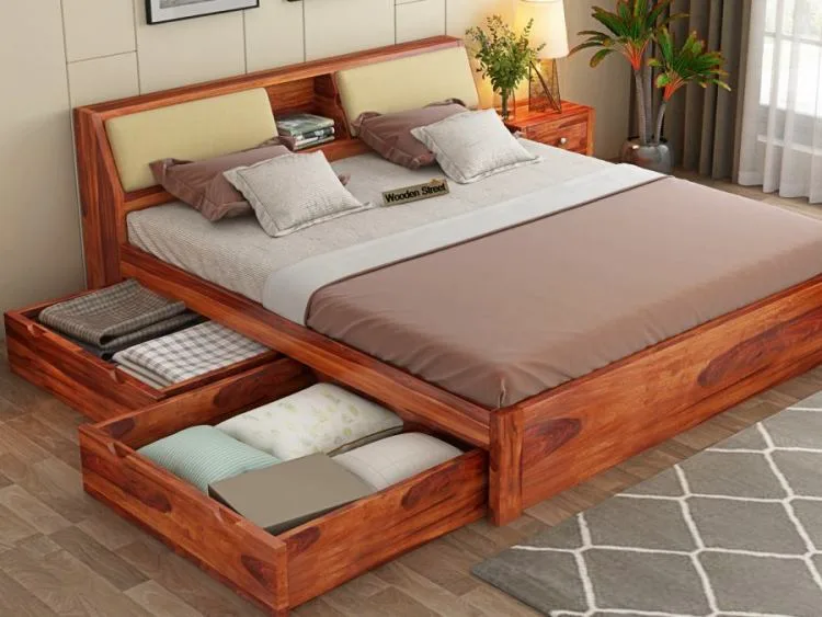 Cama de madera sencilla con almacenamiento de TheHomeDepot